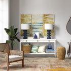 Hudson&Canal - Lampe de table Carlin en céramique de 68 cm de haut avec abat-jour en tissu - Bleu marine mat/blanc-Associé à un abat-jour en tissu tambour blanc