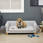 PawHut Modern Pet Sofa Bed with Removable Seat Cushion - Light Grey-Large armrest design, equivalent to provide a platform for pets to rest and play 
