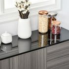 HOMCOM 46.1" L High Gloss Buffet Sideboard with 2 Drawers - Grey and Black-Push-click-open doors for convenience