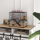 PawHut Hamster Cage with Deep Glass Bottom & Tunnel Tube System-With two platforms and a hut for relaxing, there's a food dish and a water bottle to keep pets fed and hydrated