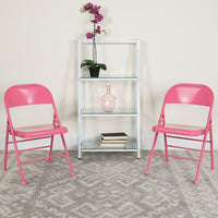 Flash Furniture HERCULES ColourBURST Series Bubblegum Pink Triple Braced & Double-Hinged Metal Folding Chair-Metal Folding Chair