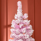 HOMCOM 6' Snow-Flocked Pencil Artificial Christmas Tree with Steel Base - Pink-Branches open automatically 
