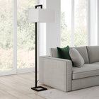 Hudson&Canal Greyson 68" Tall Floor Lamp with Fabric Shade - Blackened Bronze/White-Handcrafted blackened bronze finish is applied to the round metal base