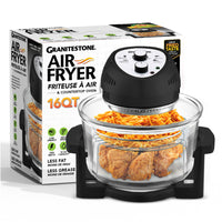 Granitestone Big Boss - Friteuse à air chaud extra large de 16 pintes (15 L) en verre avec 3 zones de cuisson et grilles en acier inoxydable - Noire-Friture sans huile pour un croustillant plus sain: obtenez le croustillant que vous aimez avec peu ou pas d’huile grâce à la convection 360° et au double bol qui éloigne l’excès de graisse