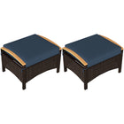 Outsunny - Pouf d’extérieur en osier avec coussins amovibles, bleu marine-Lot de deux, utilisation polyvalente comme sièges, repose-pieds ou tables d’appoint  