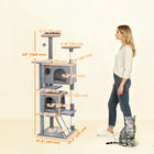 PawHut 63" H Cat Tree with Two Cat Condos - Light Grey-Multiple platforms for climbing and viewing 