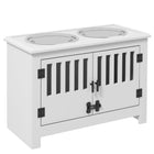 PawHut Xlarge Raised Dog Bowl Stand with 2 Stainless Steel Bowls and Storage - White-Two removable stainless steel bowls for food and water 