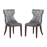 Manhattan Comfort - Lot de 2 chaises de salle à manger traditionnelles Reine 19,7 po en velours gris et noyer-Chaise de salle à manger traditionnelle pour usage en salle à manger lot de 2