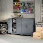 HOMCOM - Armoire de rangement en métal avec 2 portes à persiennes, étagères réglables - gris-Assemblage requis 