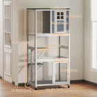 PawHut - Maison pour chat d’extérieur 36 po L avec enclos sur roulettes, toit en asphalte - blanc-Deux plateformes de saut et un espace de repos intérieur pour jouer et se reposer 