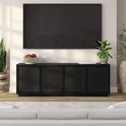 Hudson&Canal Pryce TV Stand for TV's up to 78" - Black Grain/Black Rattan-Constructed of sturdy MDF and faux black rattan in a handcrafted black grain finish