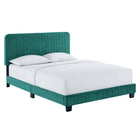 Modway Celine Channel Tufted Performance Velvet King Platform Bed - Teal-Channel Tufted Headboard