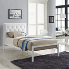 Modway Mia Vinyl Twin Bed - White -Tufted button fabric headboard