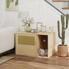 PawHut Cat Litter Box Enclosure with Rattan Door and Scratching Pad - Oak-Reduces odour, gives cat privacy for potty 