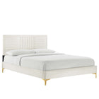 Modway Sofia Channel Tufted Performance Velvet Full Platform Bed with Gold Metal Legs with Foot Caps - White-Stain-Resistant Performance Velvet