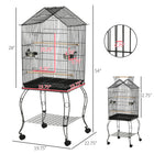 PawHut 57" H Large Bird Cage with Openable Top and Storage Shelf - Black-Detachable design, adaptable to various occasions 