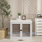 PawHut 26" Wooden Pet Crate Kennel with Double Door Entrance - White-Modern style, can be combined with your other home furniture 