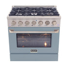 Kucht 36" KDF Series Pro Style Propane Gas Dual Fuel Range - Stainless Steel/Cement Grey-6-burner gas range includes one 20,000 BTU dual burner with simmer, one 15,000 BTU burner, one 12,000 BTU burner, two 9,000 BTU burners and one 6,000 BTU