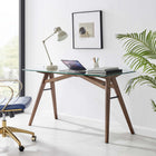 Modway Steadfast 56" Glass Top Office Desk - Walnut-Tempered Glass Tabletop