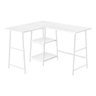Monarch Specialties 7596 48" Computer Desk - White Top/White Metal Corner-Industrial-style computer desk with 2 fixed, open shelves supported by sawhorse-style legs in metal