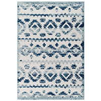 Modway - Reflect Treillis marocain en diamant abstrait Takara Tapis intérieur et extérieur de 5 pi l x 8 pi L - Ivoire et bleu-Tapis de treillis marocain en diamant vieilli