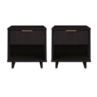 Manhattan Comfort Granville 18.11" Modern 1-Drawer Nightstand 2-Piece Set - Black-Modern-Contemporary with a taste of Glam - Nightstand for Bedroom and Living Room Use. Set of 2