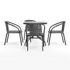 Table carrée en verre et en métal 28 po avec bordure en rotin gris et 4 chaises empilables en rotin gris (TLH-073SQ-037GY4-GG)-4
