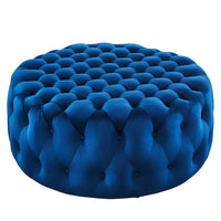 Modway Amour Tufted Button Large Round Performance Velvet Ottoman - Navy-Tufted Button Accent Ottoman