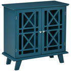 HOMCOM 31" L Storage Cabinet with Fretwork Doors and Shelf - Blue-Fretwork design accents your house with timeless elegance 