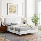 Modway Peyton Performance Velvet Queen Platform Bed with Wood Legs and Gold Metal Sleeves - White-Assembly Required