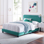Modway Celine Channel Tufted Performance Velvet King Bed - Teal-Assembly Required