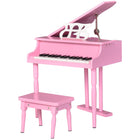 HOMCOM Modern Kids Mini 30-Key Piano Toy 2-Piece Set- Pink-Durable construction with MDF and ABS materials 