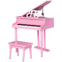 HOMCOM Modern Kids Mini 30-Key Piano Toy 2-Piece Set- Pink-Durable construction with MDF and ABS materials 