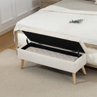 HOMCOM Upholstered Storage Ottoman Bench with Wooden Legs - Cream White-Hidden storage under lid keeps blankets and pillows tidy;