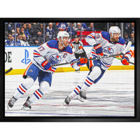 McDavid C. & Draisaitl L. Oilers Action - Framed Canvas - 31" x 22"-Premium canvas print with gallery-wrapped edges