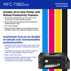 Brother - MFC-T980DW Imprimante tout-en-un à jet d’encre couleur sans fil et Ethernet INKvestment Tank avec bac multi-usage-Gestion à distance avec Brother Mobile Connect