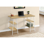 Monarch Specialties 7529 48" Computer Desk - Natural/White Metal-Thick, rectangular desktop and 4 shelves in 2 different sizes are finished in a natural wood-look laminate