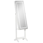 HOMCOM Lockable Mirror Jewelry Cabinet with LED Light - 18" L x 14.25" W x 59.75" H - White-Full-length mirror to get ready in, the angle is adjustable to suit you 