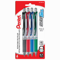 Pentel EnerGel Liquid Gel Pens - Retractable - 0.7mm - Assorted - 4 Pack-High performance ink technology combines the best qualities of liquid and gel ink for a super-smooth writing experience