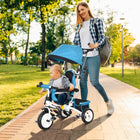 Qaba - Tricycle poussette 6 en 1 pour bébé avec panier et canopée - bleu-Cadre en acier robuste assurant durabilité et résistance lors du jeu 