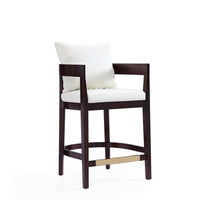 Manhattan Comfort - Ritz tabouret de comptoir 22" style milieu du siècle, rembourré en similicuir ivoire et noyer foncé-Tabouret de comptoir moderne du milieu du siècle avec dossier parfait pour une utilisation au bar et dans la cuisine