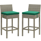 Modway - Conduit Terrasse extérieure Rotin en osier Tabouret de bar - Gris vert clair - Ensemble de 2-Tabouret de bar extérieur moderne