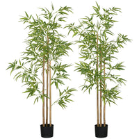 HOMCOM 6' Artificial Bamboo Tree for Indoor Home Decor - Green - 2 Pack-Two pack. Beautiful artificial bamboo with three trunks design plant 