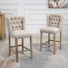 HOMCOM Upholstered Padded Bar Stools with Wood Legs - Beige - 2 Pack-Ergonomic line, thick sponge padding and fabric with linen touch for great comfort
