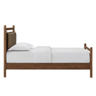 Modway Leni Twin Size Vegan Leather and Wood Platform Bed Frame - Walnut Mushroom-No Box Spring Needed