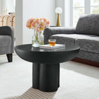 Modway Caspian Round Concrete Coffee Table - Black-Trefoil-Shaped Pedestal Base