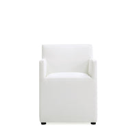 Manhattan Comfort - Chaise de salle à manger moderne Anna Square 58 cm en similicuir crème avec accoudoirs-Chaise de salle à manger moderne pour salle à manger et usage de travail