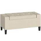 HOMCOM Rectangular Tufted Linen Storage Ottoman Bench with Flip Top - Beige-Classic appearance storage ottoman could match with most styles of house