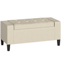 HOMCOM Rectangular Tufted Linen Storage Ottoman Bench with Flip Top - Beige-Classic appearance storage ottoman could match with most styles of house