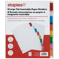 Staples Wide Tab Insertable Dividers - 8 Tab - Coloured-Insertable Tabs